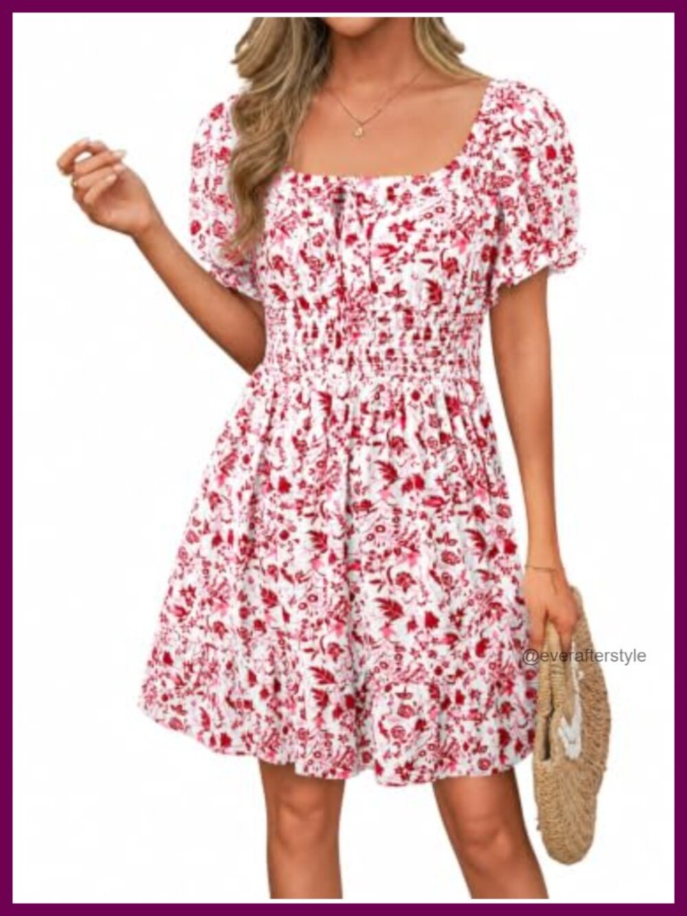 Women's Babydoll Mini Dress Square Neck Short Sleeve Summer Casual